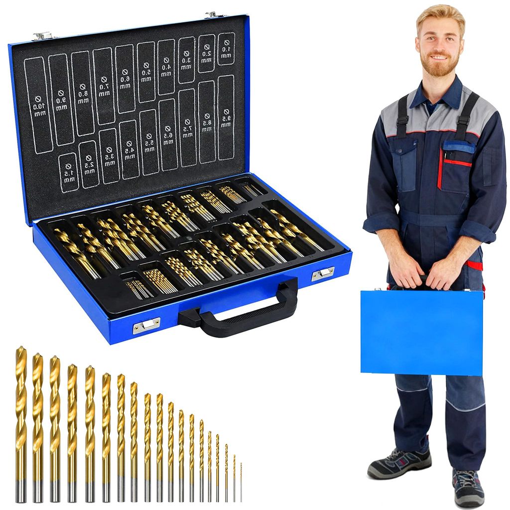JOIEYOU Metallbohrer Set mit Tragbare Aufbewahrungsbox, 170-teilig Ø1-10mm Spiralbohrer mit 118° Spitzenwinkel, Handbohrmaschinen Bohrersets für...