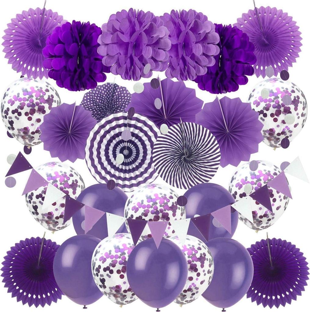 ZERODECO Party Dekoration Violett Konfetti Ballons Pompoms Produktbild 