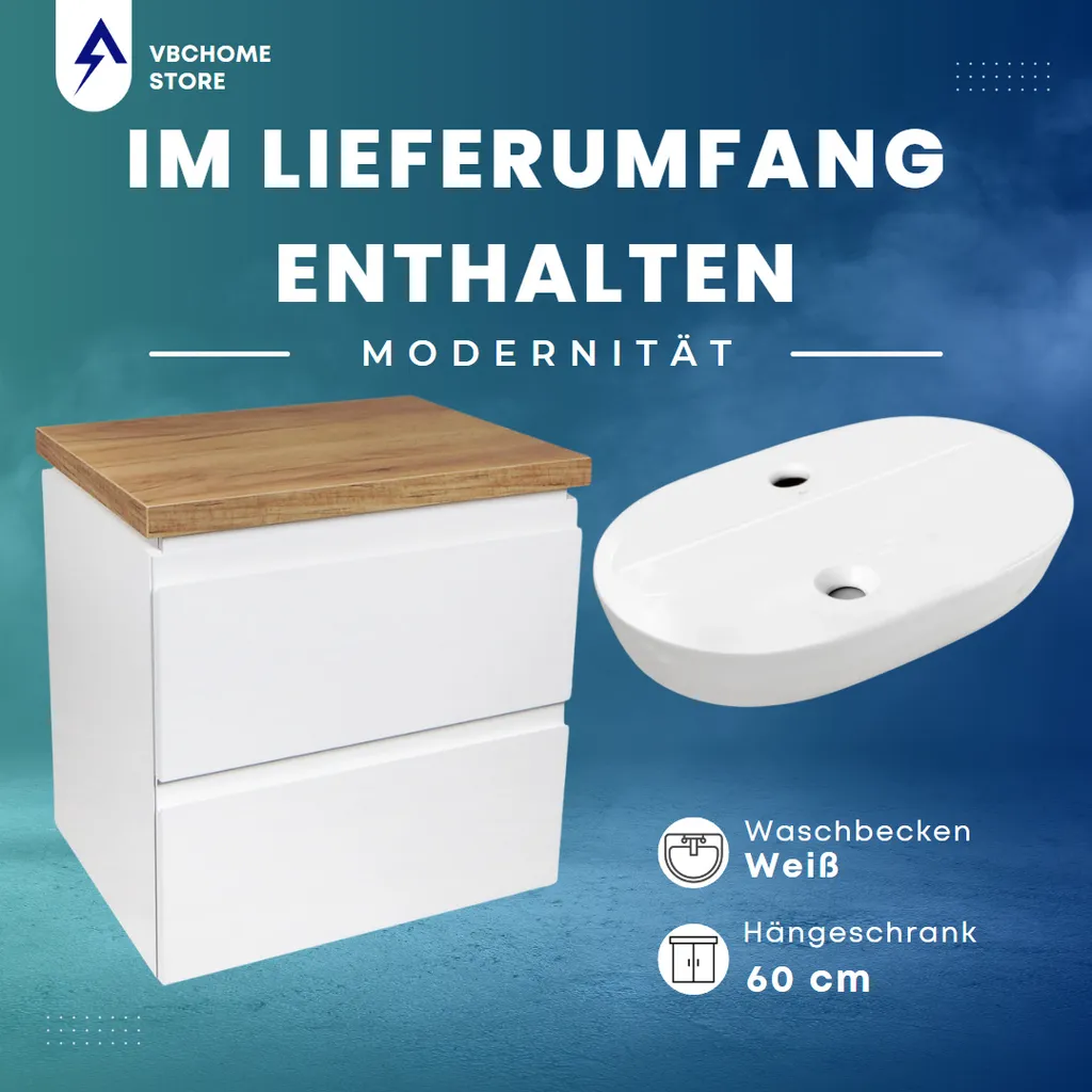 Meuble de Bain Blanc 60 cm avec Vasque Céramique et 2 Grands Tiroirs - 7