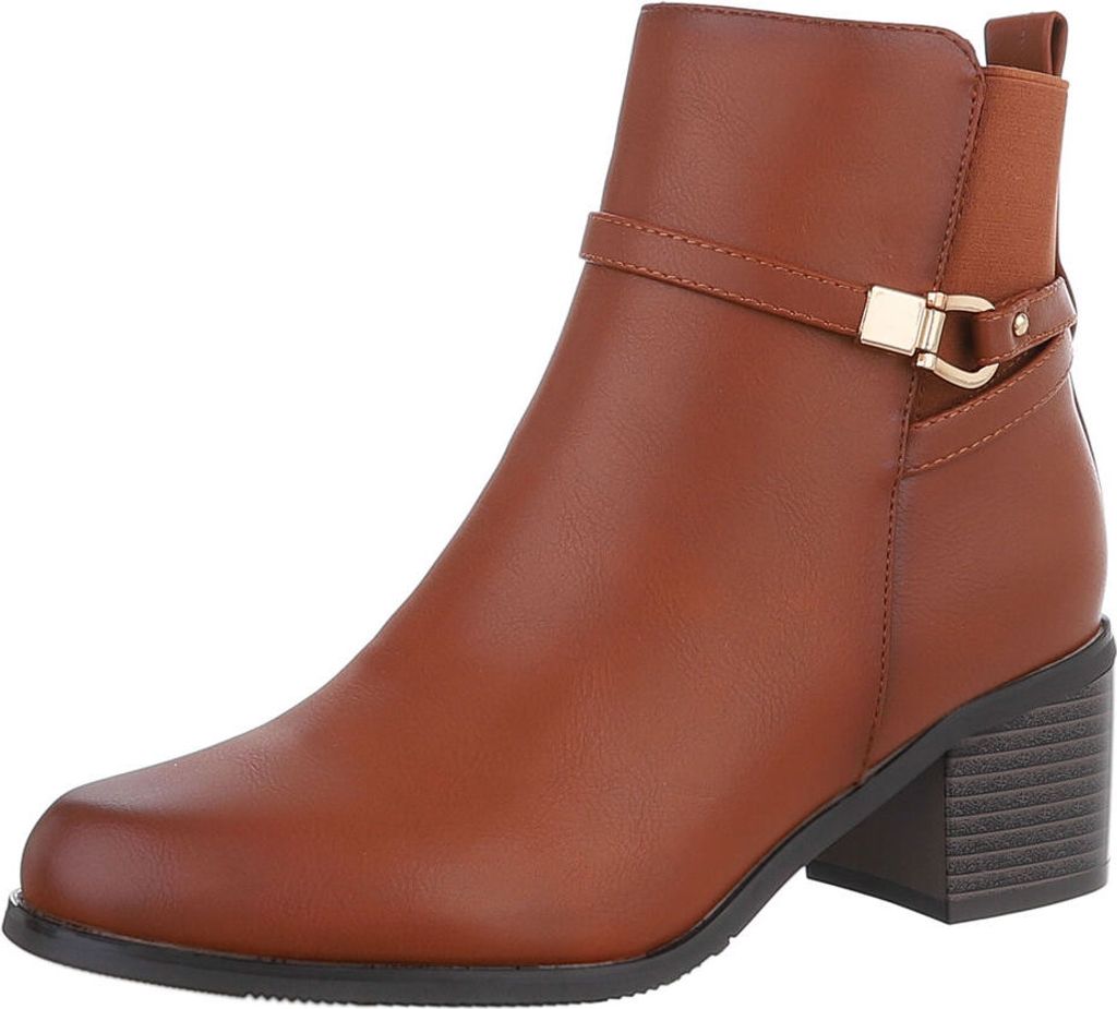 Ital-Design Damen Stiefeletten Klassische Stiefeletten Leicht gefüttert Textiloptik, Lederoptik Klassische Stiefeletten 88489356 Camel Gr. 37