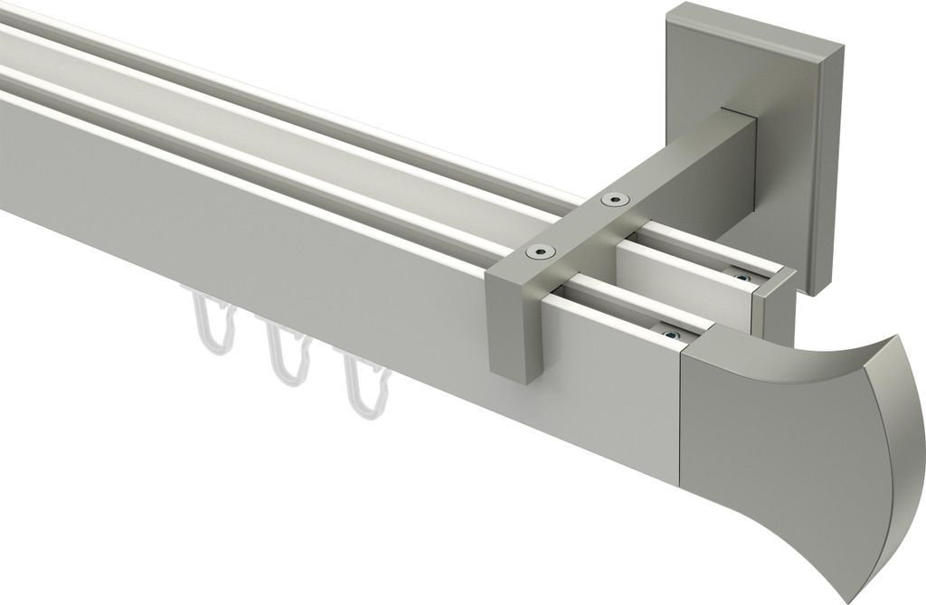 Interdeco Innenlaufstange / Gardinenstange mit Innenlauf Weiß / Edelstahl-Optik, Typ Smartline Conex (Rundung), 14x35 mm 2-läufig, 260 cm