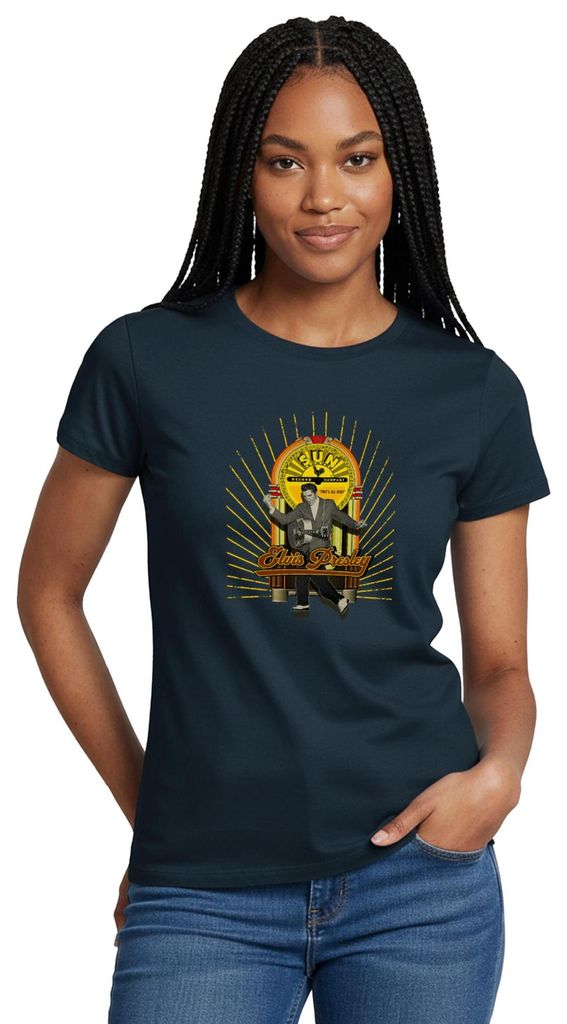 Spreadshirt Elvis Presley Sun Record Company Logo Frauen T-Shirt, XL, Navy