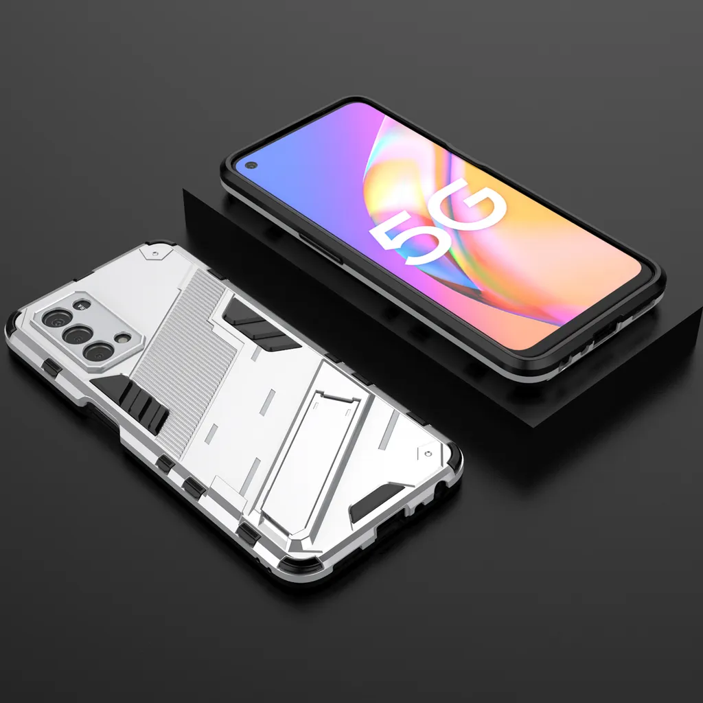 Custodia per Oppo A54 5G/A74 5G/A93 5G/OnePlus Nord N200 Custodia protettiva ibrida in PC TPU antiurto con funzione stand Arancione - 6