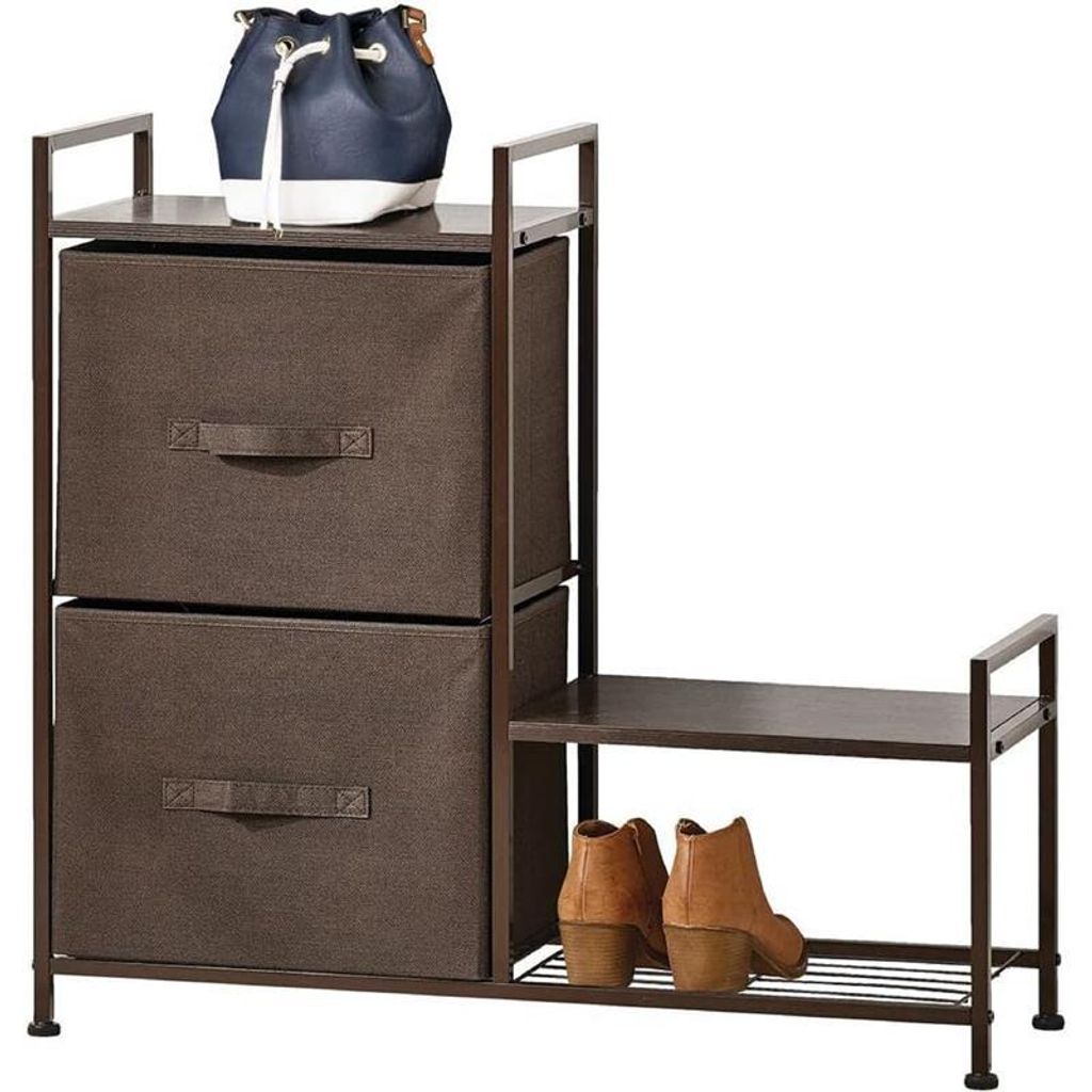 Regalsystem Schrank Holzablage mit 2 Stoffschubladen mDesign Metallrahmen braun