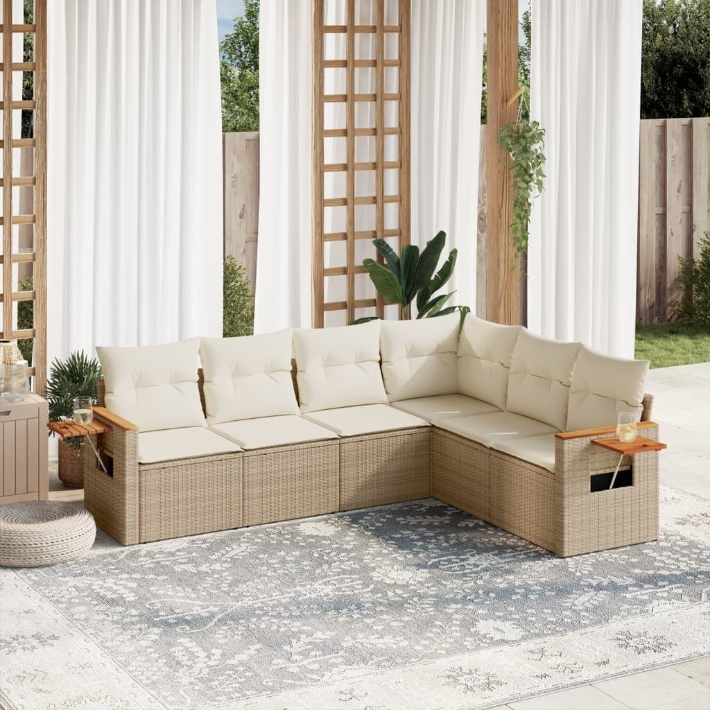 6-tlg. Garten-Sofagarnitur mit Kissen Beige Poly Rattan 3259244
