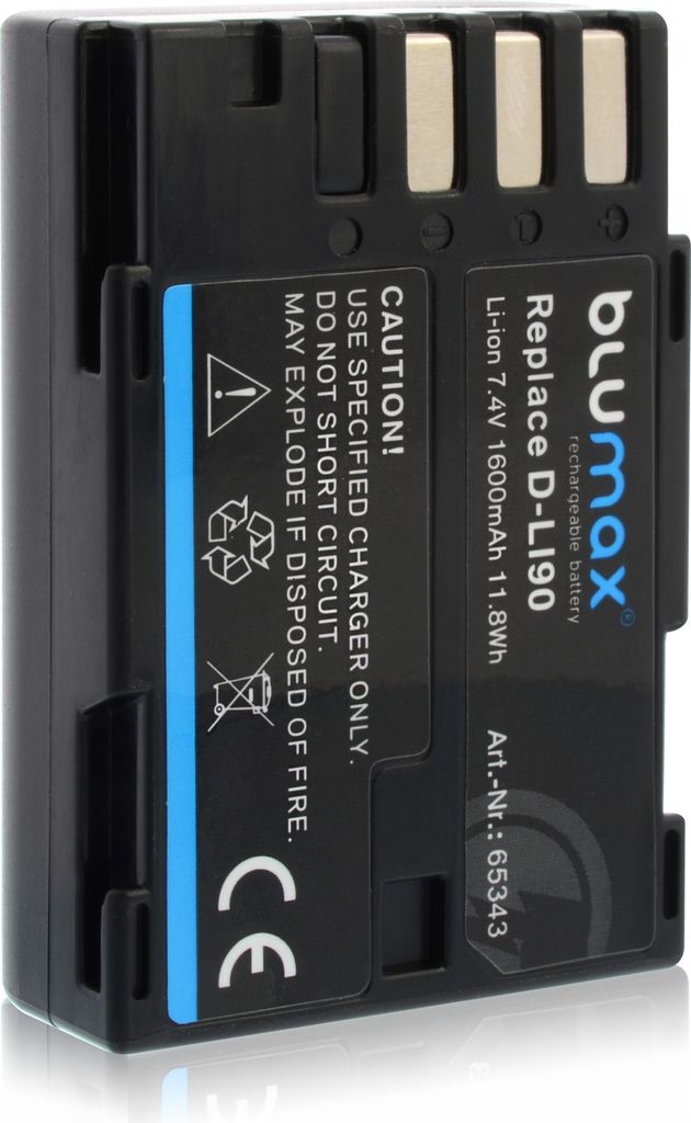 Blumax Akku | für Pentax D-LI90 Digitalkamera | Kapazität 1600mAh |Spannung 7,4Volt | Video- und Kamerazubehör