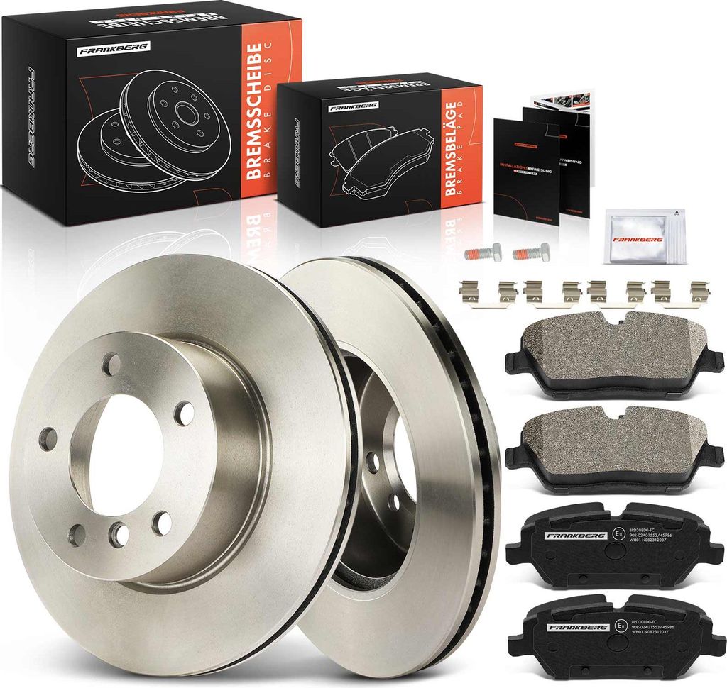 Frankberg 2x Bremsscheiben 4x Bremsbeläge Vorderachse für BMW 1er E81 E87 2.0L 1.6L 2004-2011