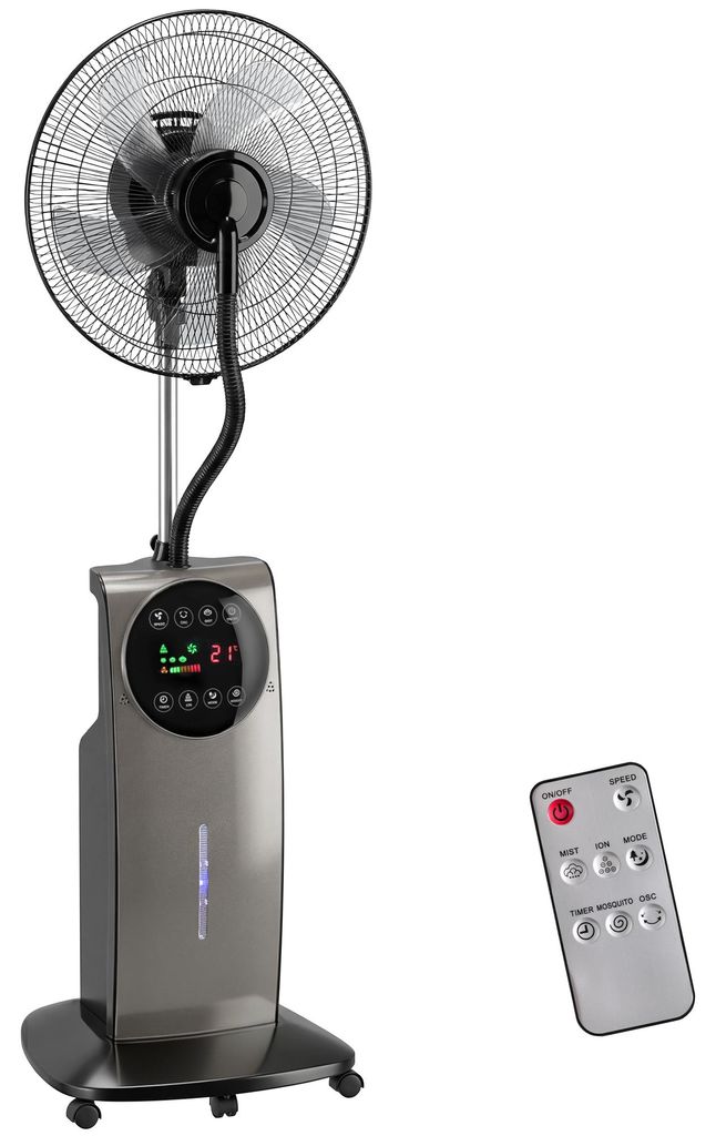 Sprühnebelventilator mit Fernbedienung, Standventilator mit Wassernebel, 70° Oszillation, 3 Geschwindigkeiten, 3 Modi, 3,1L Wassertank