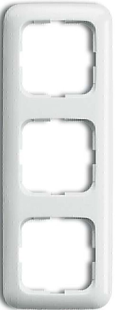 A white, three-gang switch plate frame is shown against a white background.