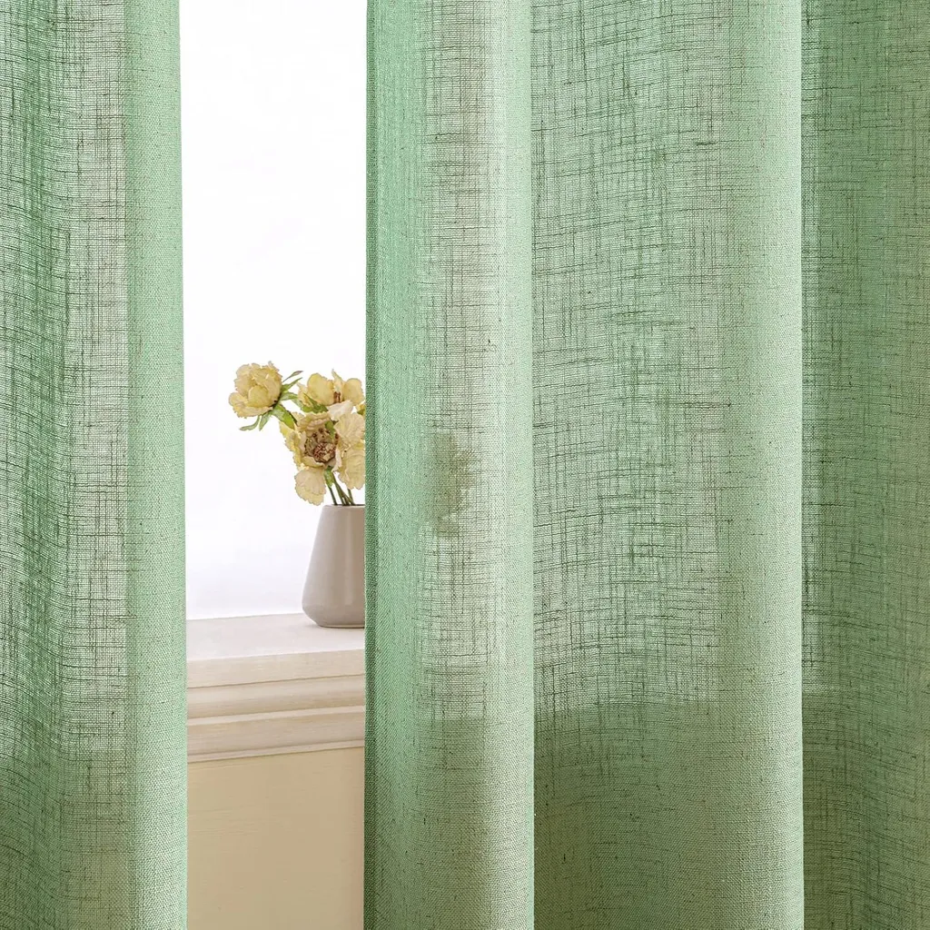 Rideaux en lin vert 140 x 245 cm lot de 2 avec œillets look moderne