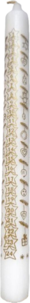 Adventskalenderkerze weiß - Motiv in Gold Sterne Ø 22 mm x 250 mm