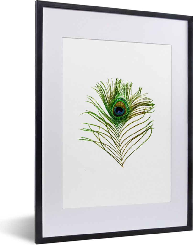 MuchoWow Gerahmtes Poster Pfauenfedern - Grün - Augen 30x40 cm - Poster mit Schwarzem Bilderrahmen Wandposter Rahmen Foto Bilder - Wandposter Sc...