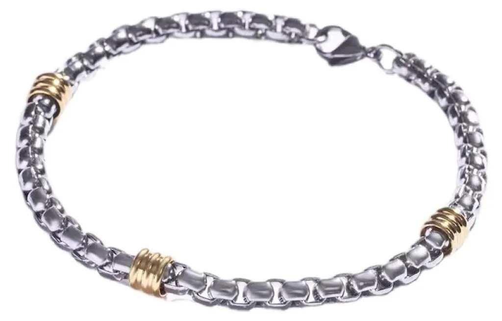 Bracelet gourmette bicolore en acier inoxydable pour homme moderne