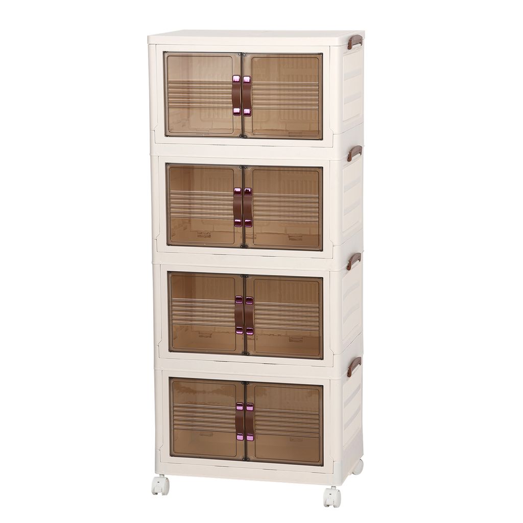 Schrank-Organizer, Aufbewahrungsbox mit Deckel, 4-lagig, stapelbare, zusammenklappbare Aufbewahrungsbehälter, Lagerschrank mit Rädern, sichtbarer...