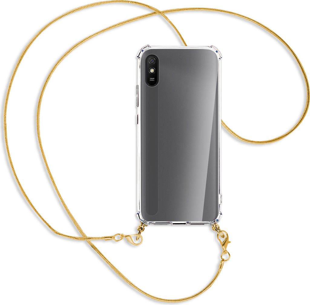 Handykette Backcover-Schutzhülle mit Band (Metall goldfarben) für Xiaomi Redmi 9A - goldfarbene Kette Snake