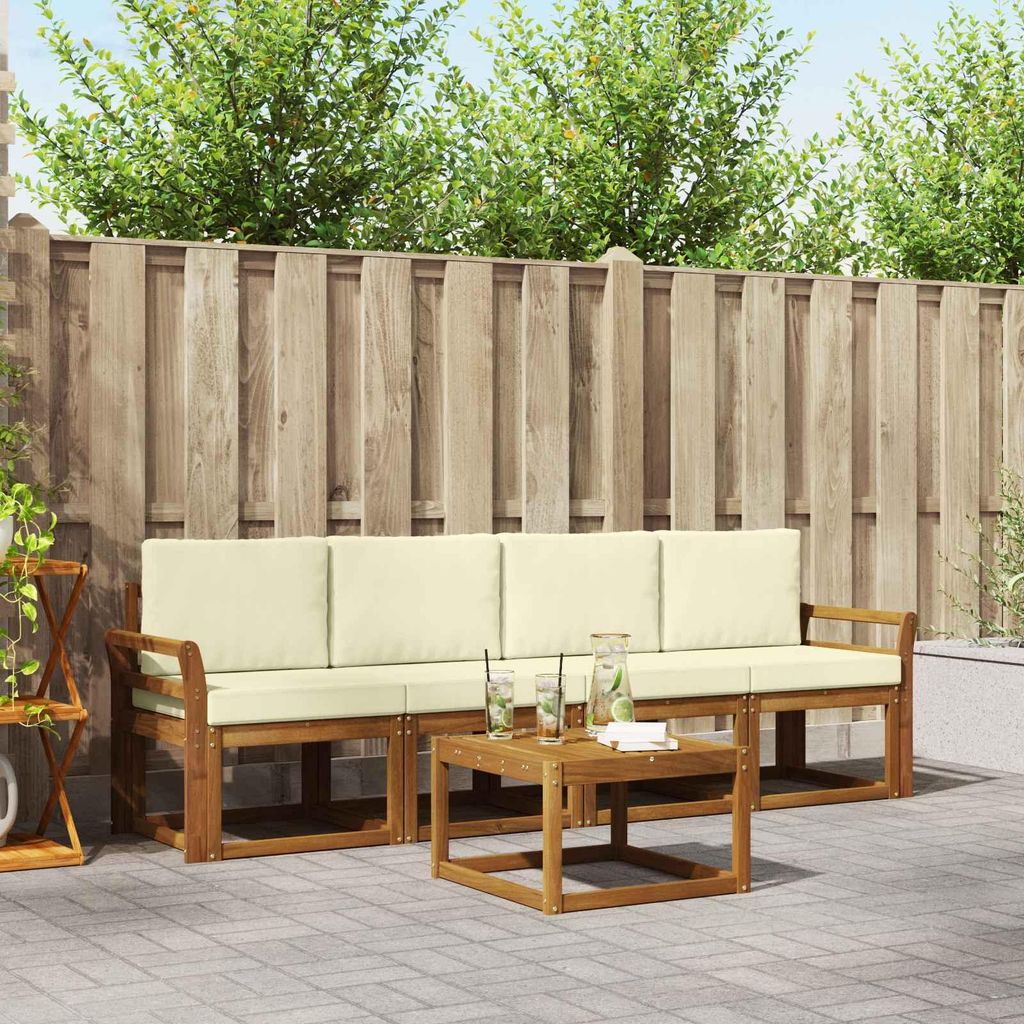 Outdoor-Sofagarnitur - VIDAXL - Terrassen-Sofa - 5 pcs - Natur und Creme Massivholz Akazie