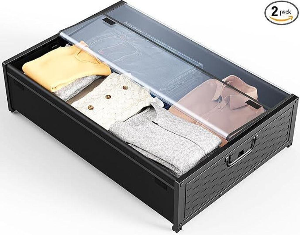 Unterbett-Aufbewahrung, Aufbewahrungsboxen mit Rollen und abnehmbarem Deckel, stabile Aufbewahrung für Schuhe, Spielzeug, Bücher und Kleidung,sch...