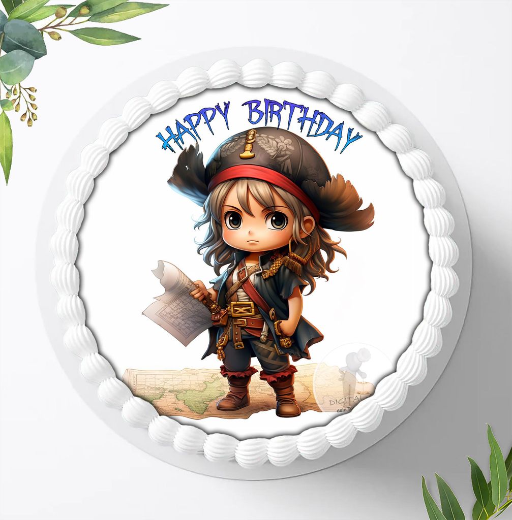 Für die Geburtstags Torte ein Tortenaufleger, Zuckerbild mit dem Motiv: Piraten, Essbares Foto für Torten, Fondant, Ø 20cm, 2276z