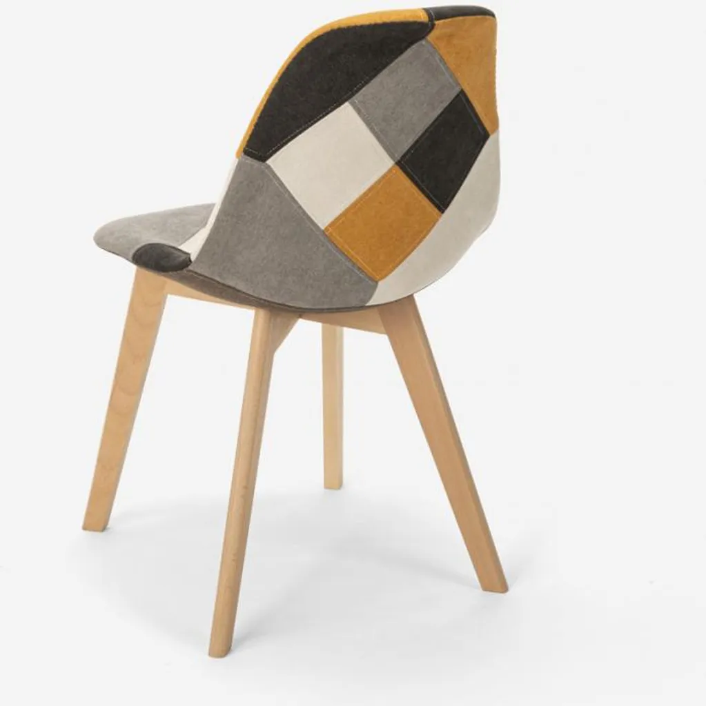 Chaise de salle à manger Patchwork Robin 2 avec pieds en hêtre naturel