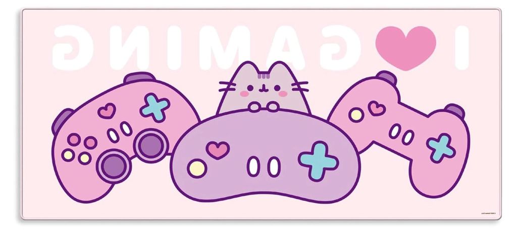 Pusheen „I Love Gaming“ XXL Kawaii Aesthetic Mouse Pad 80 × 36 cm | Offizielle Schreibtischunterlage | Rosa Gaming-Matte mit rutschfester Unte...