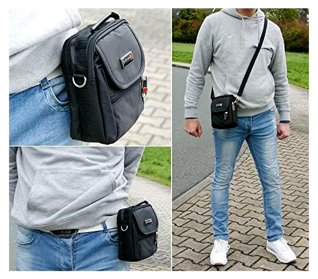 Bag Street – Kleine Umhängetasche für Herren – Umhängetasche Herren Schwarz Crossover-Tasche Auch als Gürteltasche tragbar, Schwarz, Klein