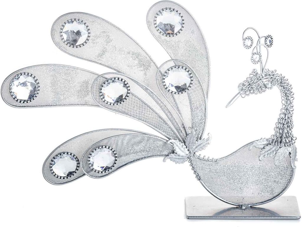 Deko Pfau aus Metall mit Glitzer Blick links