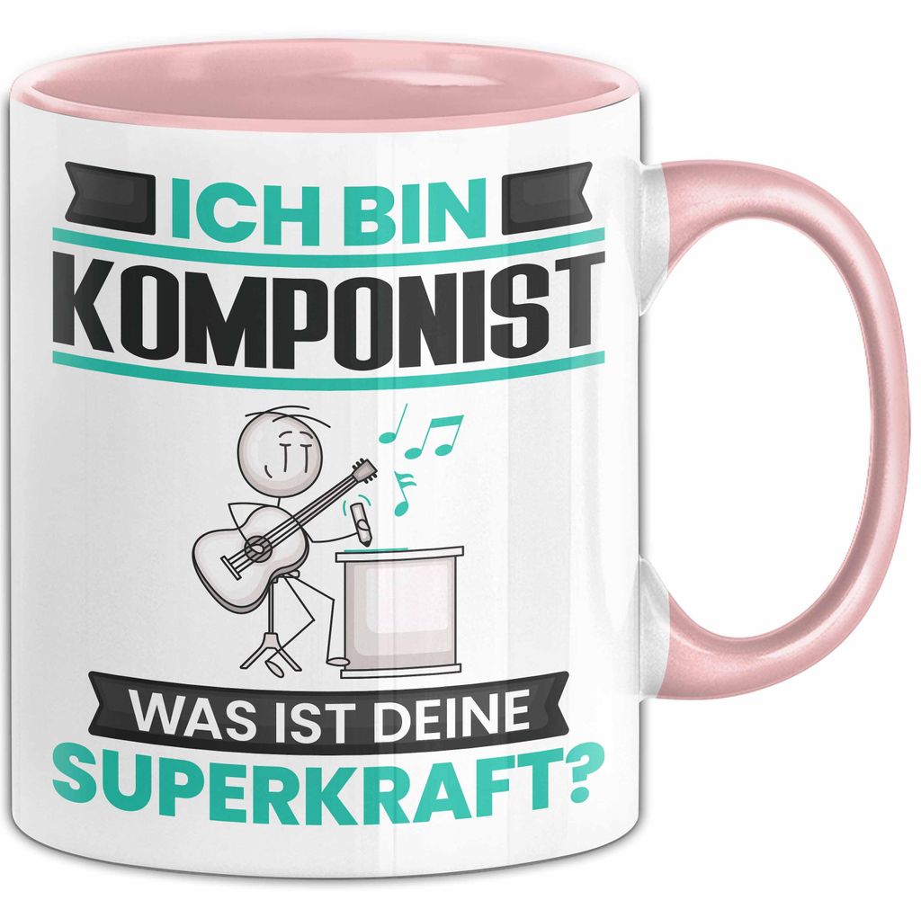 Komponist Tasse Geschenk für Komponist Geburtstag Lustiger Spruch Kaffee-Becher Was Ist Deine Superkraft (Rosa)