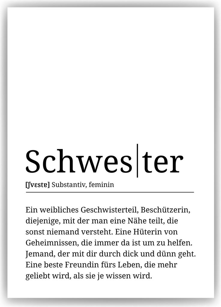 Schwester Poster Definition - Geschwister Geschenk Wandbild Produktbild 
