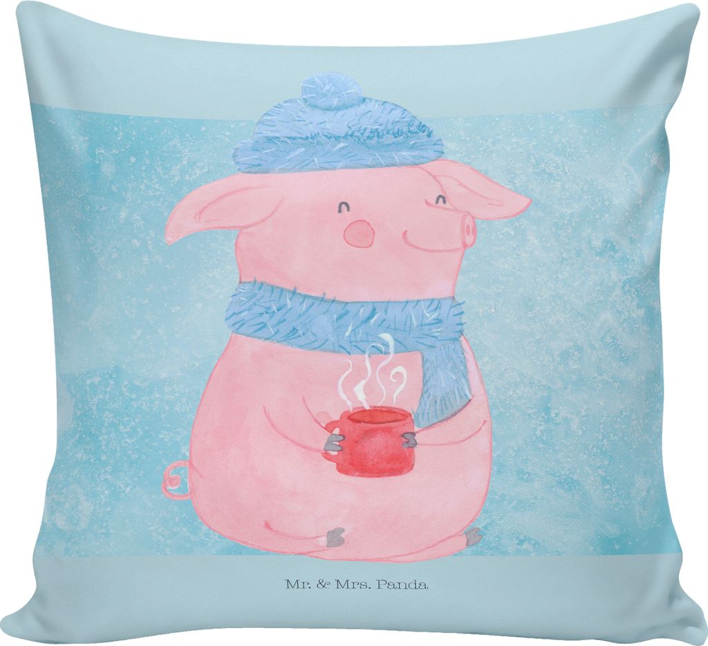Mr. & Mrs. Panda Dekokissen Schwein Glühwein - Eisblau - Geschenk, Sofa Kissen, Weihnachtsmarkt, für, Polster, Glühschwein, Couchkissen, Punsch,...