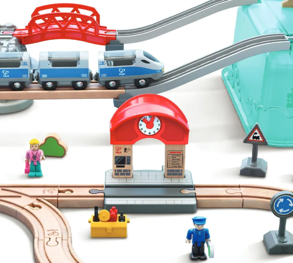 Circuit de train en bois Hape complet pour enfant dès 3 ans avec bac - 17