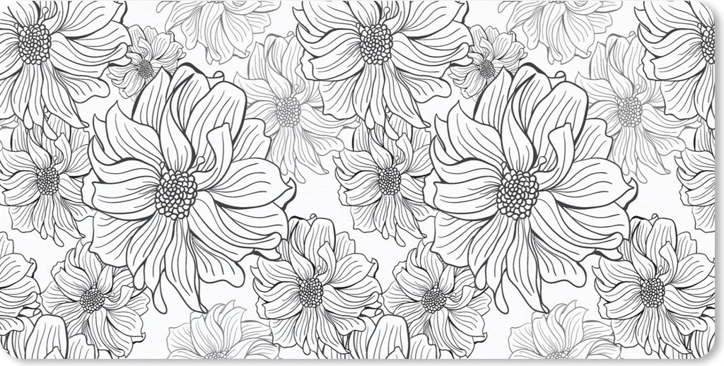 MuchoWow Mauspad Mousepad Blumen - Schwarz - Weiß - Design 60x30 cm - Mousepads - Maus Mat - Pad - Mausunterlage - Nachhaltig