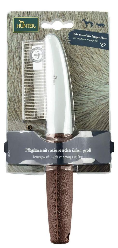 HUNTER SPA Pflegekamm, rotierende Zinken, 21 x 4 cm, grau/braun