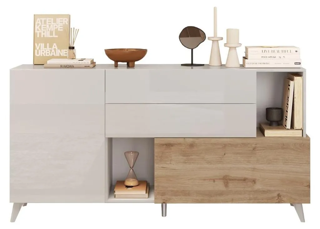 Buffet de Salle à Manger L181 cm MALA avec Niches et Étagères Bois