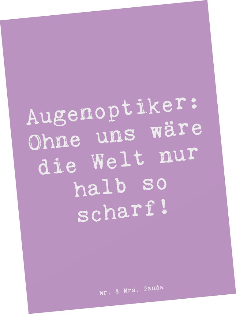 Mr. & Mrs. Panda Postkarte Spruch Augenoptiker Schärfe - Lavendeltraum - Geschenk, Handwerk, Geschenke mit Herz, Grußkarte, Sehhilfen, Augenprüf...
