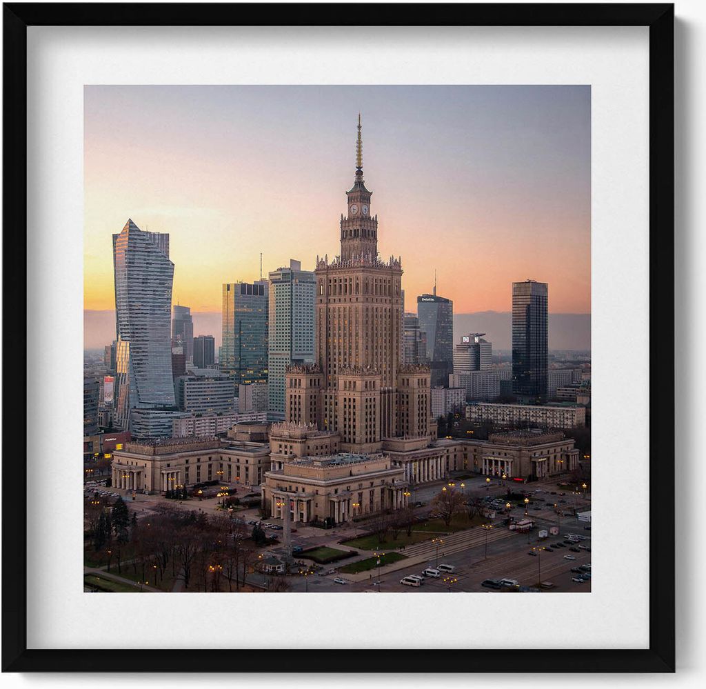 Palast der Kultur und Wissenschaft Warschau– Wandbild mit Rahmen – Gerahmtes Bild – Wanddekoration – 50x50 cm – Schwarz Rahmen