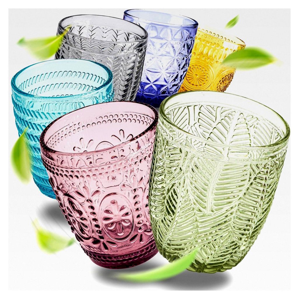 Buntes Trinkgläser Set - 6er Set 250 ml - Spülmaschinenfest - Modernes Design mit Mustern