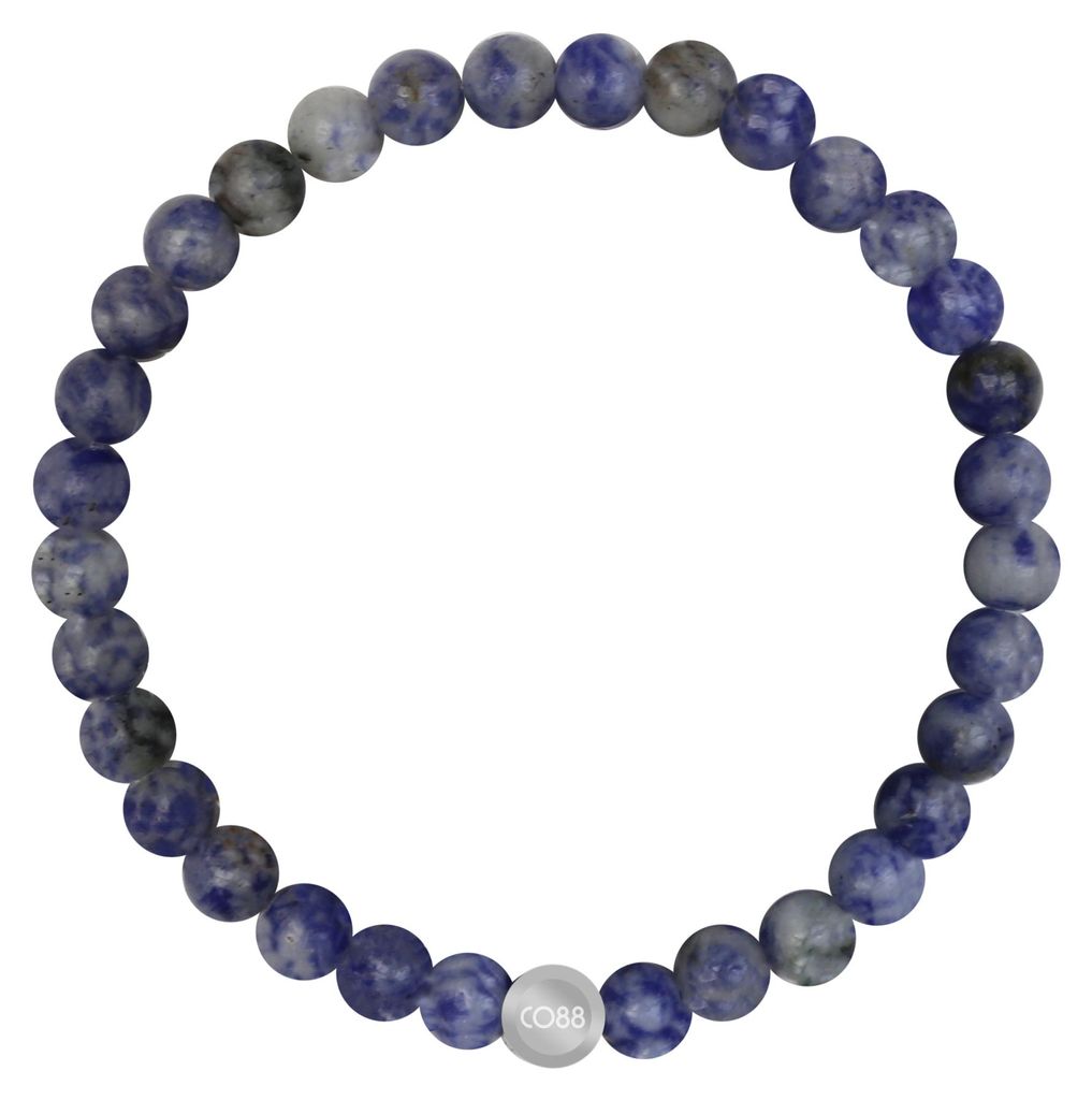 CO88 Collection 8CB-91105-S-M Stenen Armband Dumoriet - 6mm - 17,5cm - Rekbaar - Grijs - Blauw