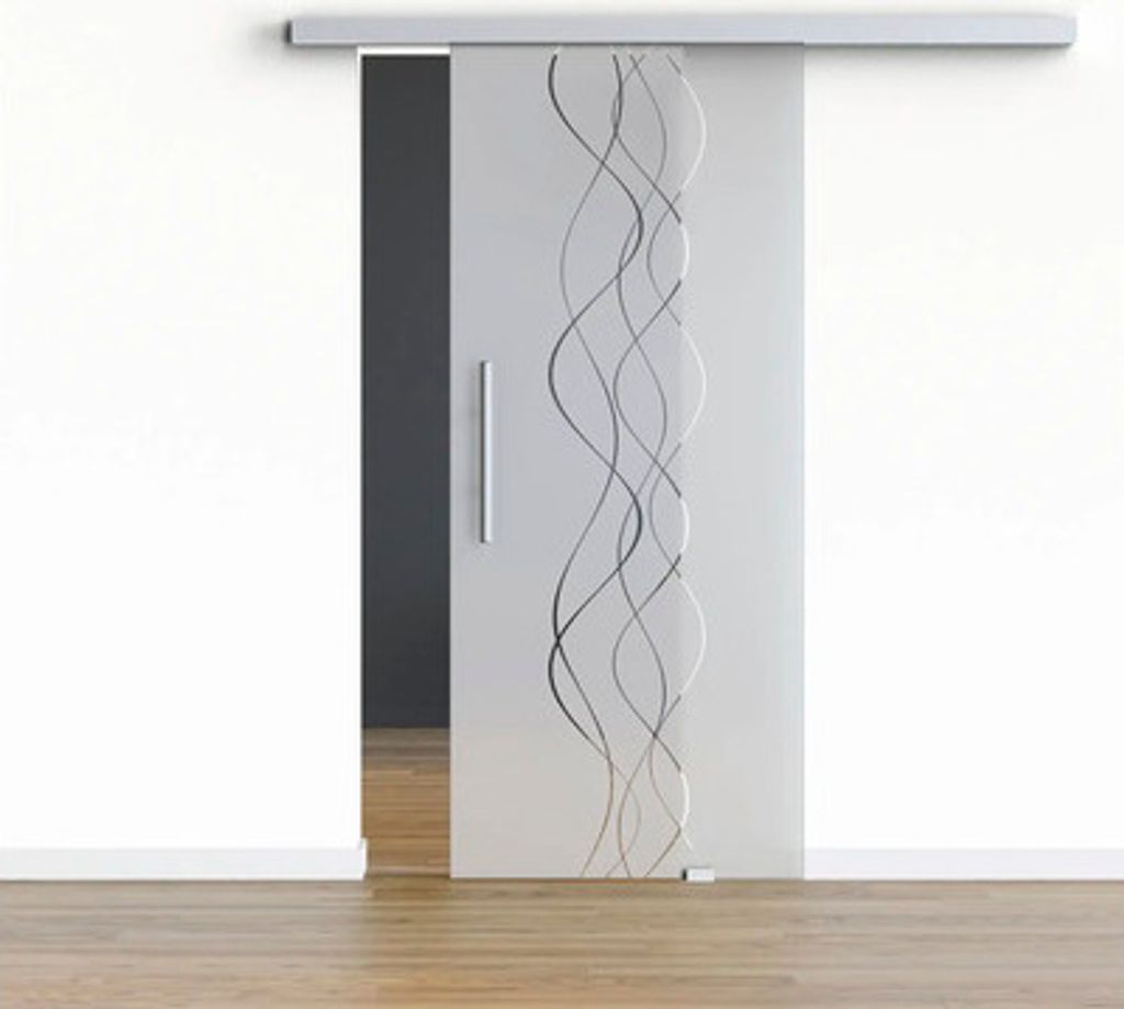 Pertura Glasschiebetür Komplettset Glera Curl 02 900x2175 mm Rechts inkl. Beschlag Selir Aluminium natur,Stangengriff