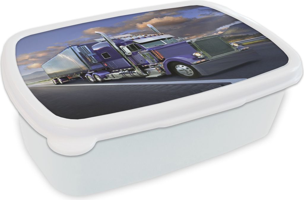 KitchenYeah Lunchbox Brotzeit Brotdose 17x11 cm Violettfarbener Lkw Kinder Brotzeitdose - Lunch Box - Kinder - Sandwich-Box - Schulbox - Lunch Boxen