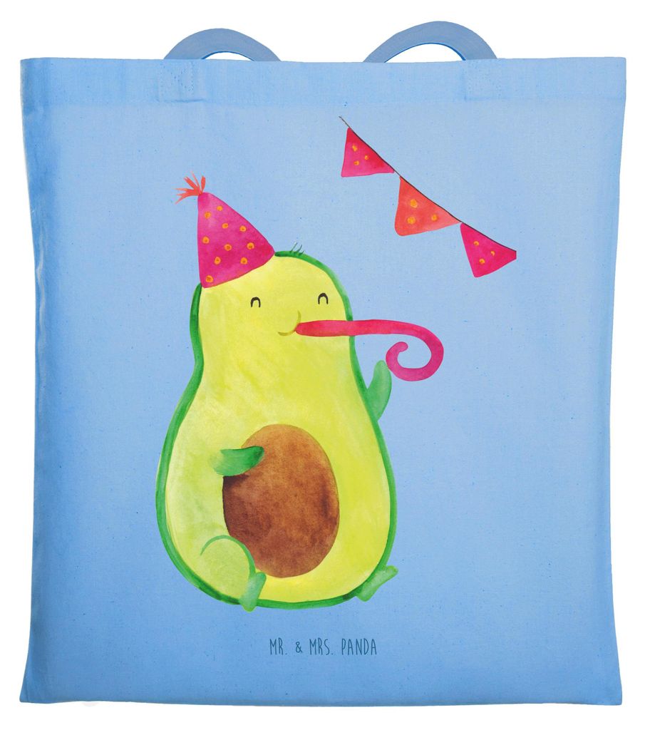 Mr. & Mrs. Panda Schultasche Avocado Party Zeit - Sky Blue - Geschenk, Geburtstag, Tasche, Schulabschluss, totebag, Laptoptasche, Happy Birthday, T...