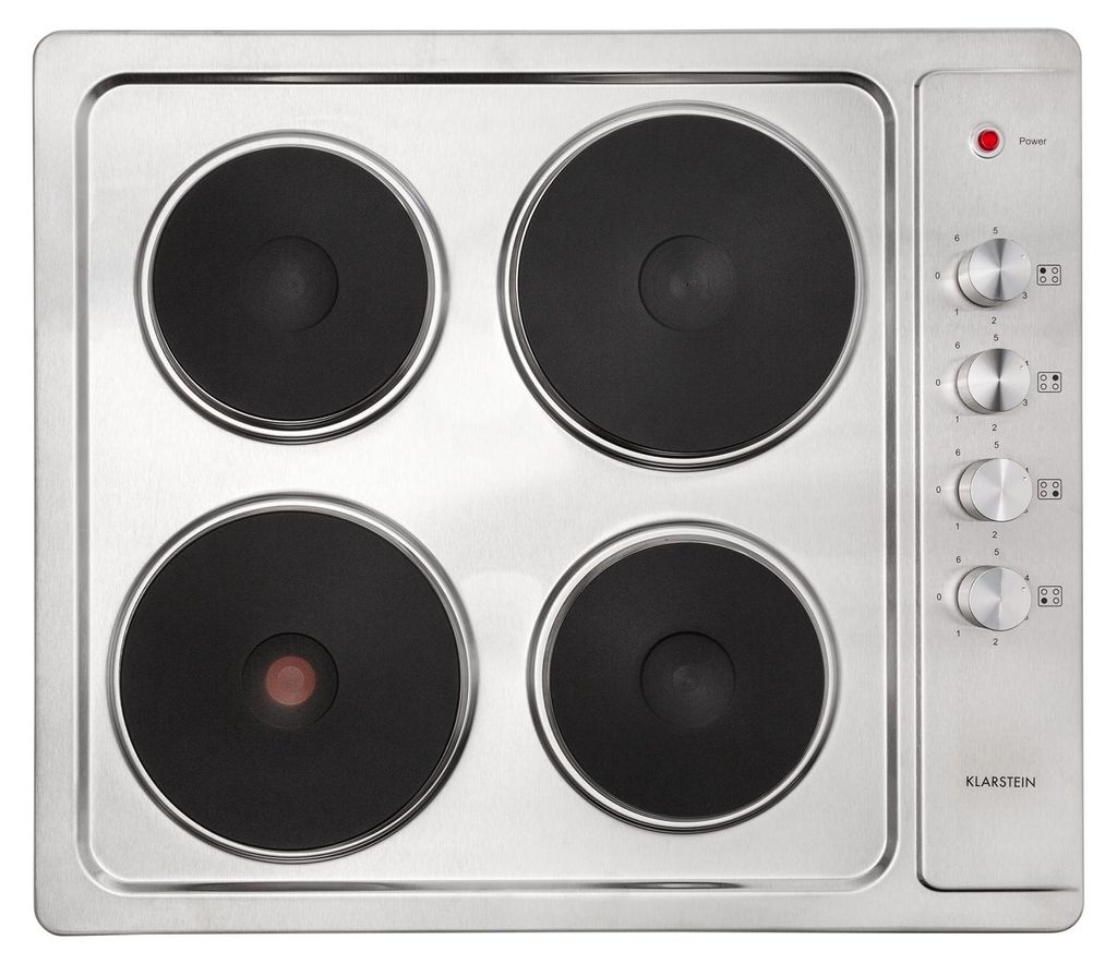 A top-down view of a four-burner electric stovetop.