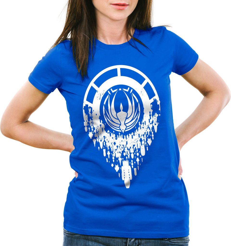 style3 Battlestar Übermacht Damen T-Shirt galactica raumschiff, Farbe:Blau, Größe:S