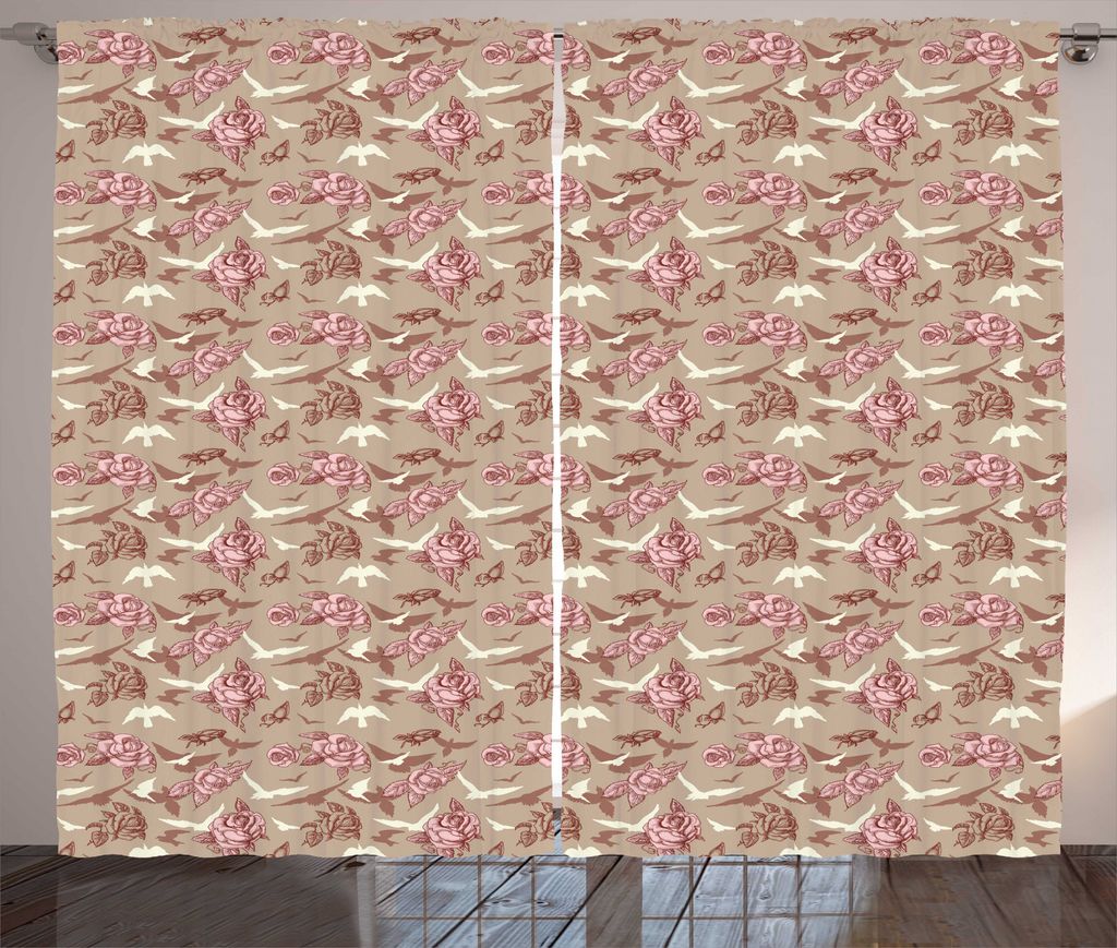 ABAKUHAUS Blumen Rustikaler Vorhang, Viktorianischen Stil Vintage Rose, Wohnzimmer Universalband Gardinen mit Schlaufen und Haken, 280 x 175 cm, Me...
