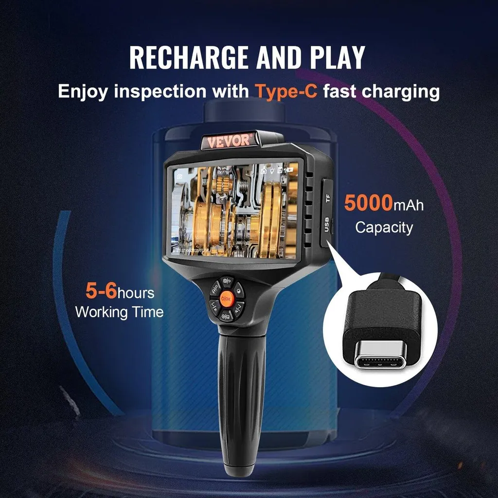 Endoscope Industriel Triple Objectif 5m avec Écran IPS 5 Pouces HD