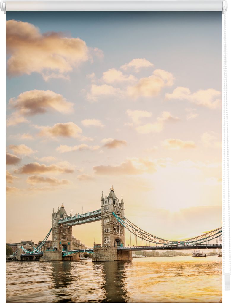 Lichtblick Rollo Klemmfix, ohne Bohren, blickdicht, Tower Bridge - Rot Weiß 90 x 150 cm (B x L)