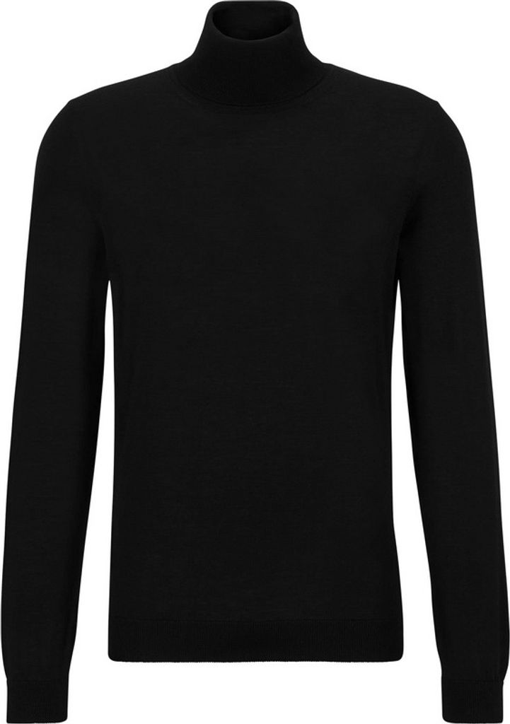 Hugo Boss Rollkragenpullover schwarz einfarbig Wolle Musso-P