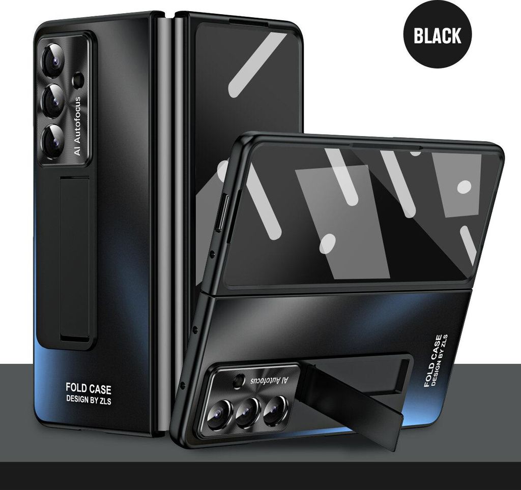 Hülle für Samsung Galaxy Z Fold 7 Hart PC Stander Schutzhülle mit Displayschutz, Linsenschutz Schwarz