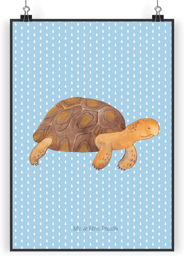 Mr. & Mrs. Panda Bild Schildkröte Marschieren DIN A4 - Blau Pastell - Geschenk, Meer, Motivation, drucke, Abenteuer, Neustart, Design Poster, Wand...