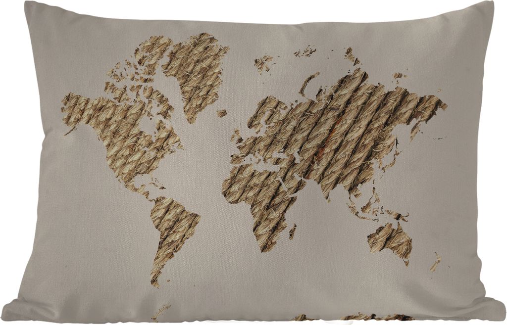 MuchoWow Outdoor Kissen - Weltkarte - Seil - Braun - 50x30 cm - Wetterfest - Lounge Kissen - Sofa kissen - Wohnzimmer Dekoration