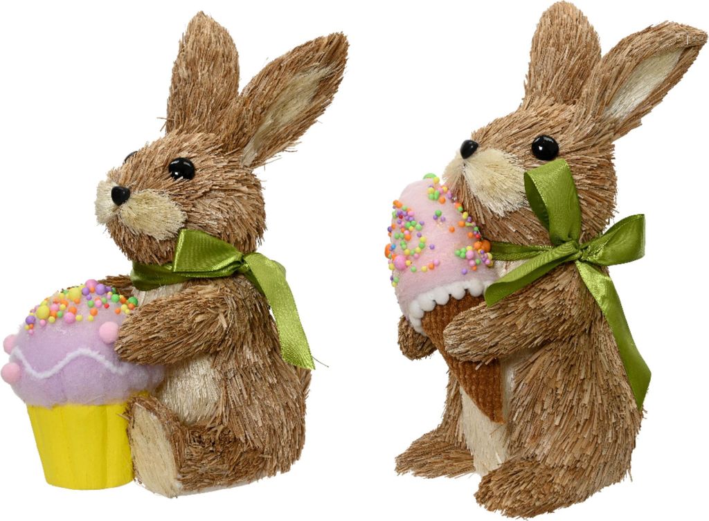 Dekofigur Hase 16cm mit Dessert 1 Stück sortiert Natur / Braun